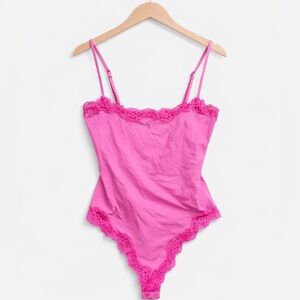 Skims Hot Pink Lace-Trim Bodysuit size medium